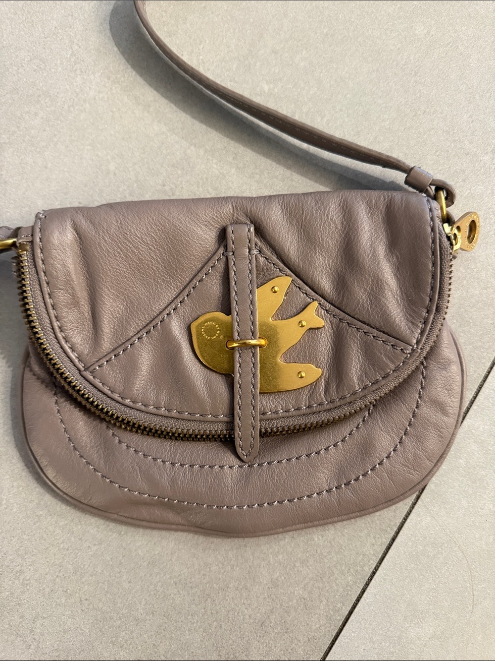 Marc by Marc Jacobs Taupe Leather Crossbody with Gold Bird Turn-Lock